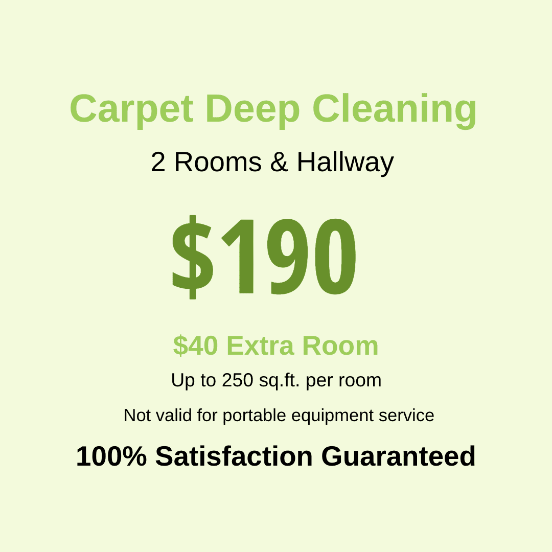 A carpet deep cleaning advertisement for two rooms and hallway.